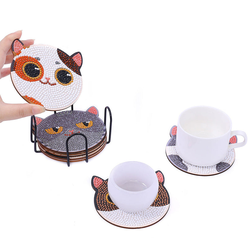 Chats mignons Sous-tasse Broderie Diamant 12Pcs