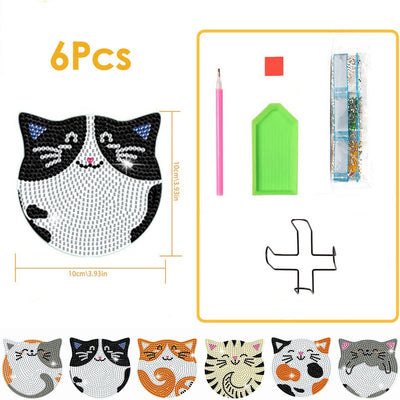 Chats mignons Sous-tasse Broderie Diamant 6Pcs