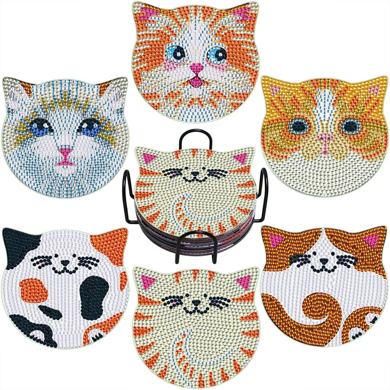 Chats mignons Sous-tasse Broderie Diamant 6Pcs