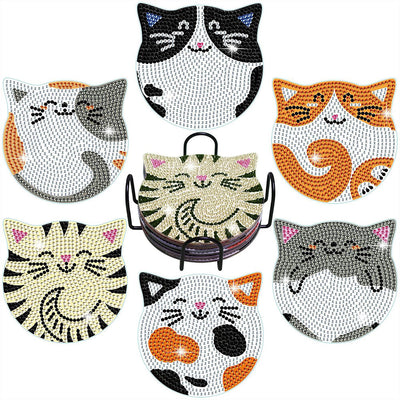 Chats mignons Sous-tasse Broderie Diamant 6Pcs