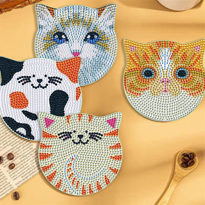 Chats mignons Sous-tasse Broderie Diamant 6Pcs