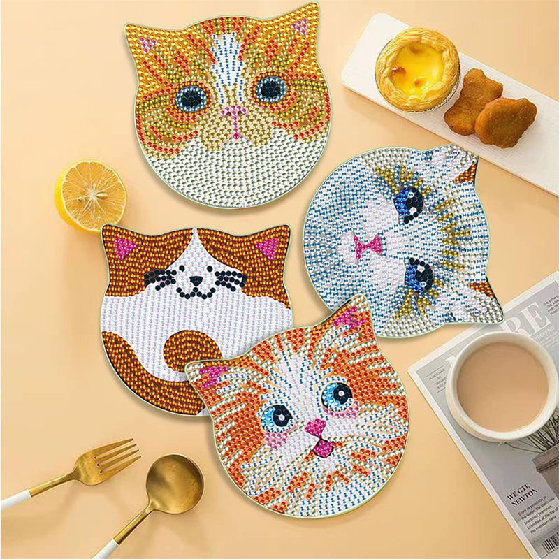 Chats mignons Sous-tasse Broderie Diamant 6Pcs