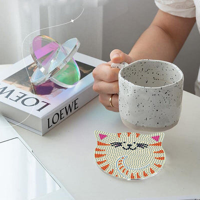 Chats mignons Sous-tasse Broderie Diamant 6Pcs