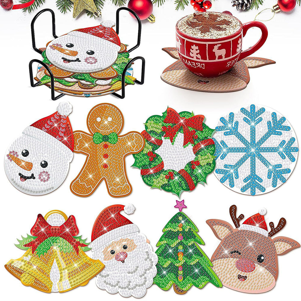 Bonhomme en Pain d’Épice de Noël Sous-tasse Broderie Diamant 8Pcs