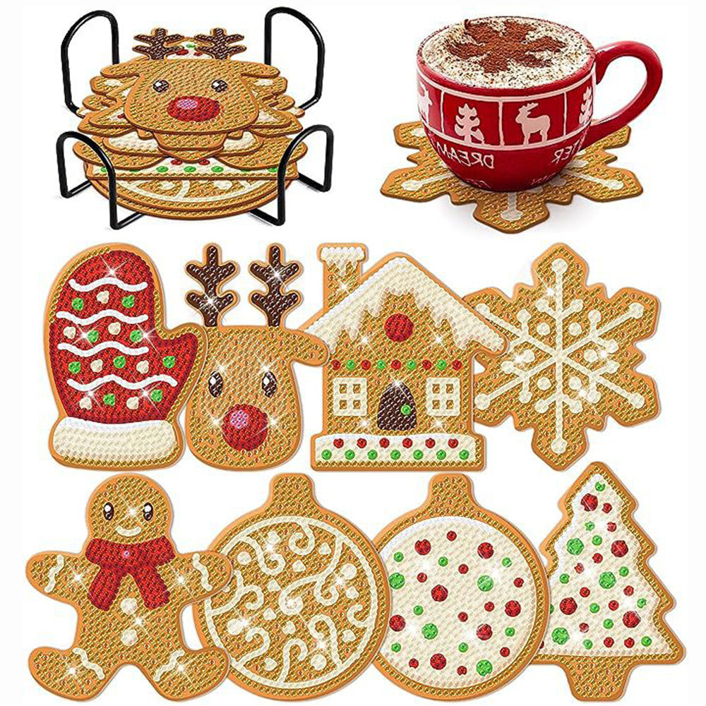 Bonhomme en Pain d’Épice de Noël Sous-tasse Broderie Diamant 8Pcs