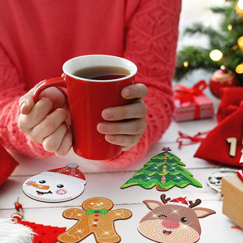 Bonhomme en pain d’épice de Noël Sous-tasse Broderie Diamant 8Pcs