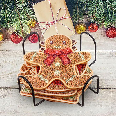 Bonhomme en pain d’épice de Noël Sous-tasse Broderie Diamant 8Pcs