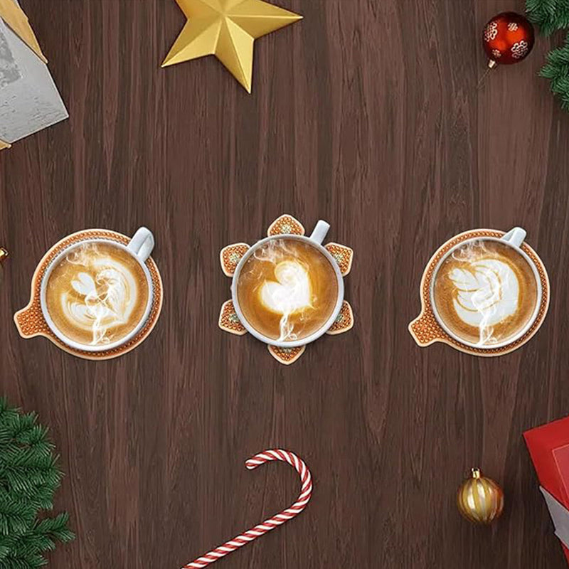 Bonhomme en pain d’épice de Noël Sous-tasse Broderie Diamant 8Pcs