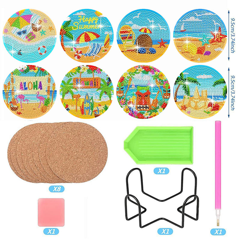 Plaisir de la plage d’été Sous-tasse Broderie Diamant 8Pcs