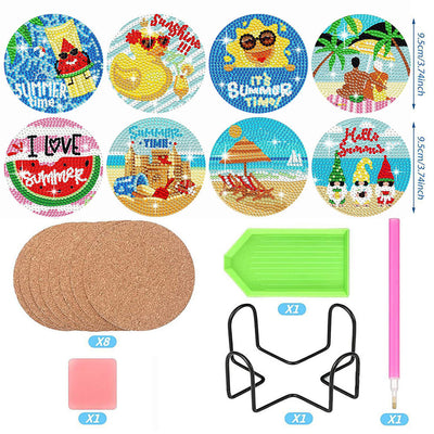 Plaisir de la plage d’été Sous-tasse Broderie Diamant 8Pcs