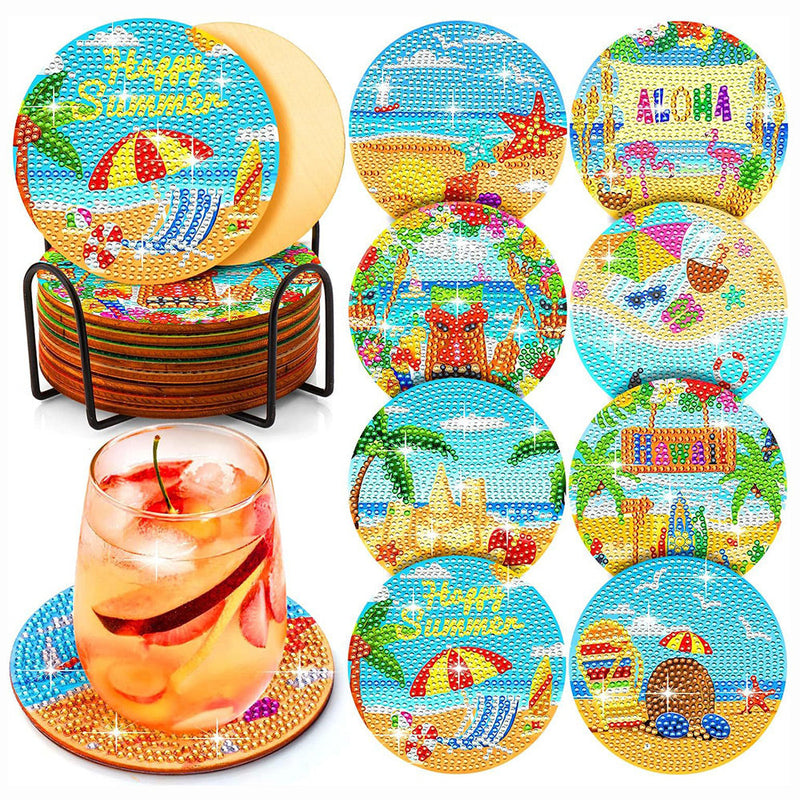 Plaisir de la plage d’été Sous-tasse Broderie Diamant 8Pcs