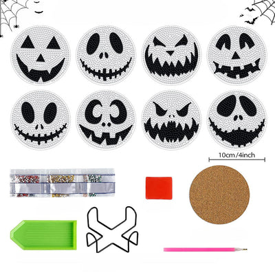 Squelette d’Halloween Sous-tasse Broderie Diamant 8Pcs