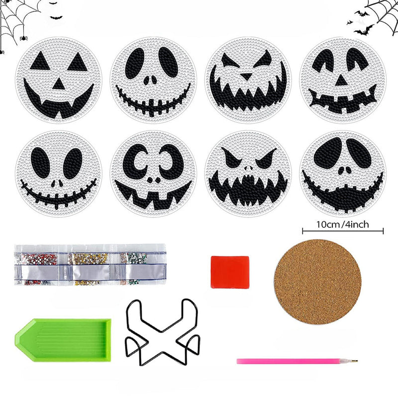 Squelette d’Halloween Sous-tasse Broderie Diamant 8Pcs