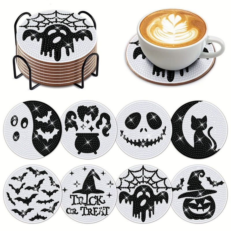 Squelette d’Halloween Sous-tasse Broderie Diamant 8Pcs