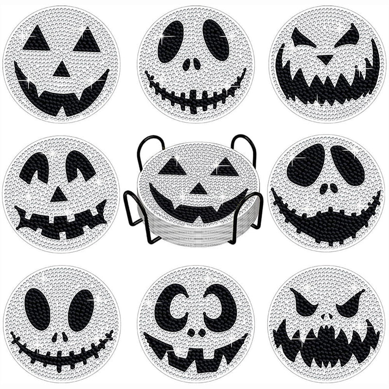 Squelette d’Halloween Sous-tasse Broderie Diamant 8Pcs