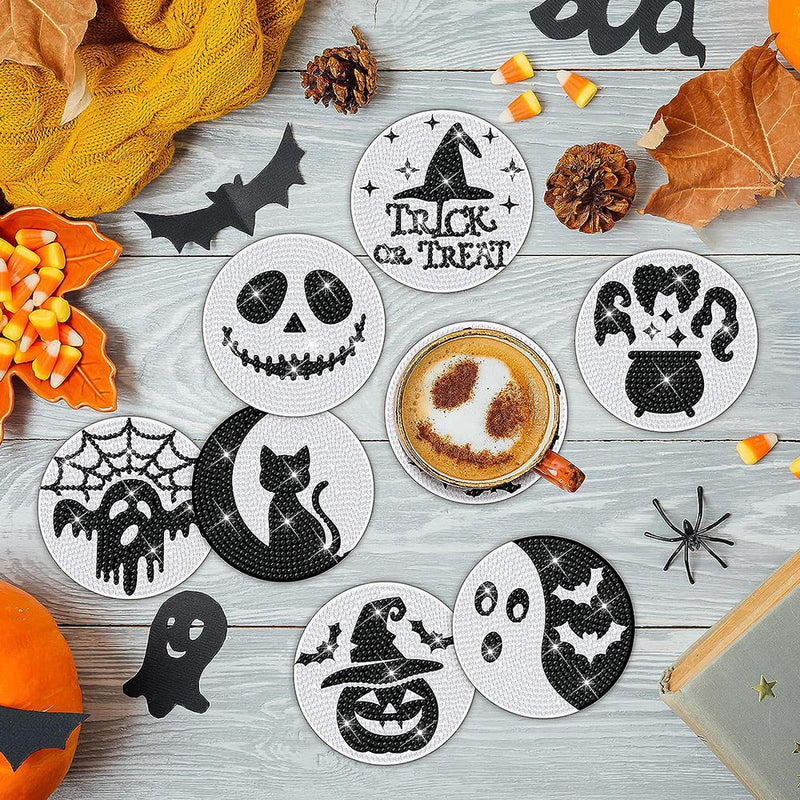 Squelette d’Halloween Sous-tasse Broderie Diamant 8Pcs