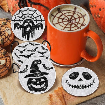 Squelette d’Halloween Sous-tasse Broderie Diamant 8Pcs