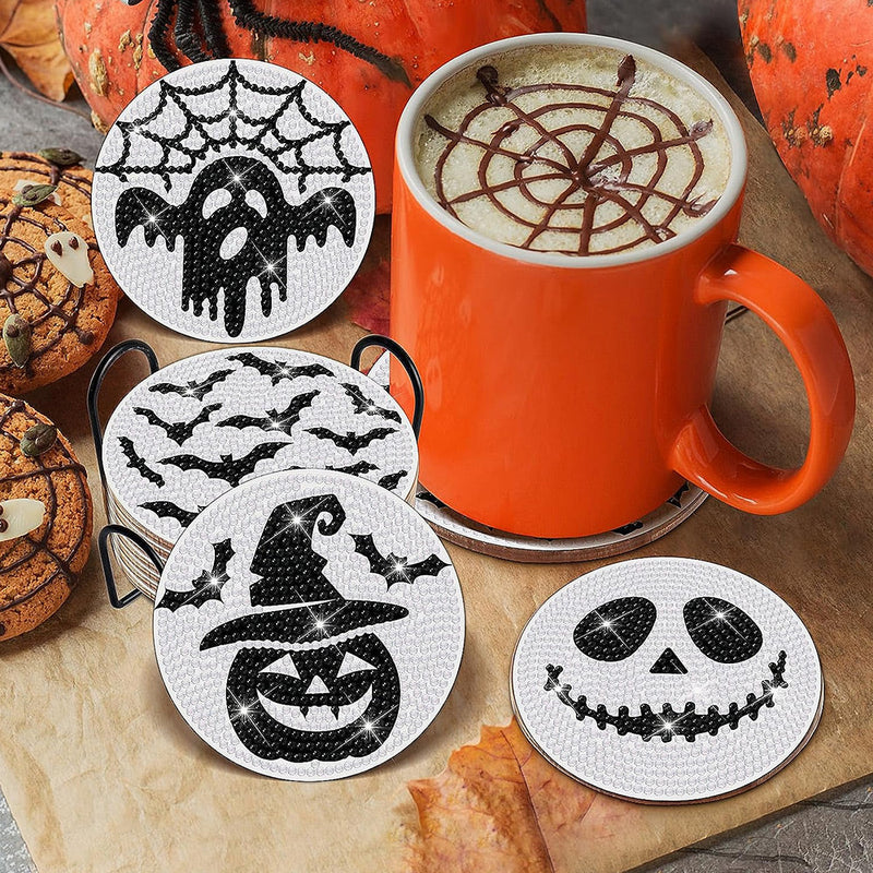 Squelette d’Halloween Sous-tasse Broderie Diamant 8Pcs