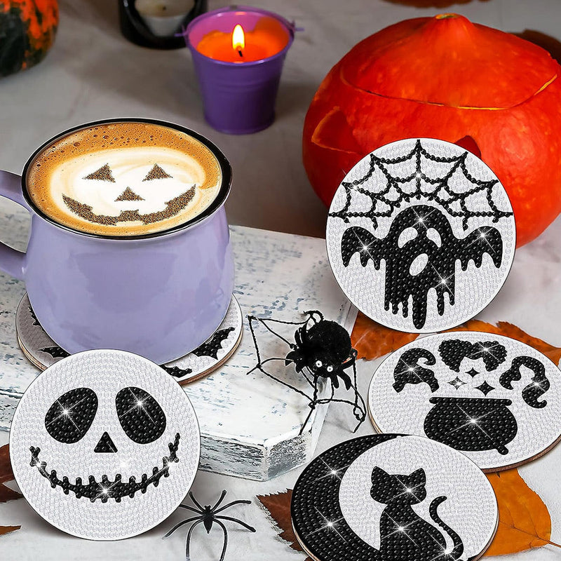 Squelette d’Halloween Sous-tasse Broderie Diamant 8Pcs