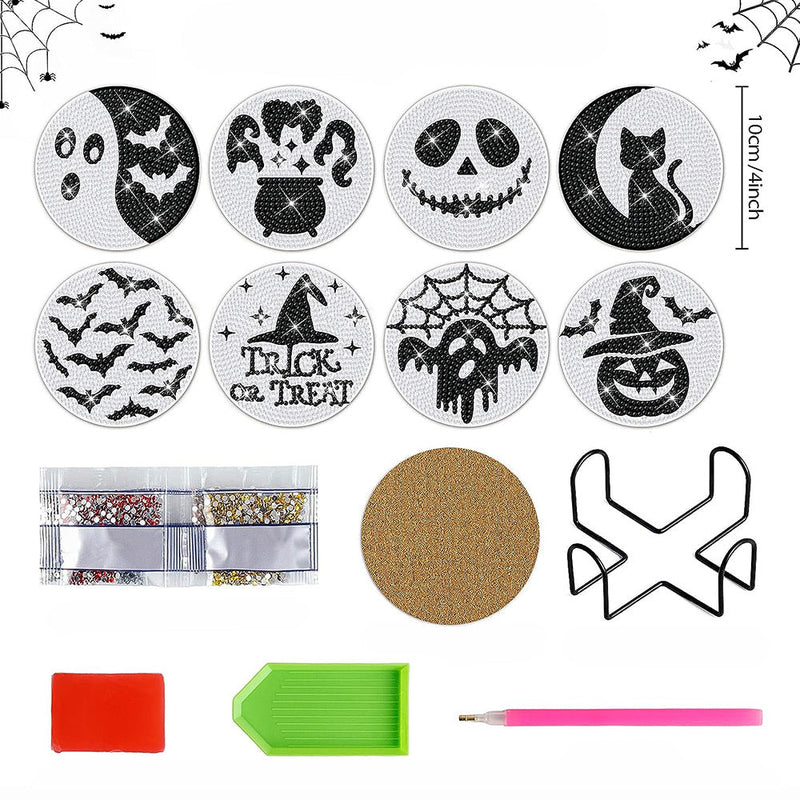 Squelette d’Halloween Sous-tasse Broderie Diamant 8Pcs