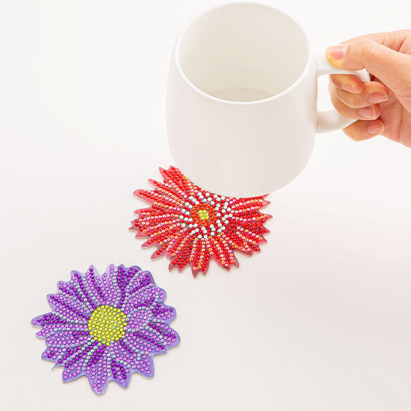 Fleur de chrysanthème Sous-tasse Broderie Diamant 6Pcs