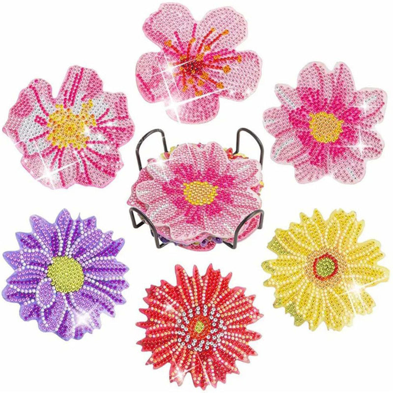 Fleur de chrysanthème Sous-tasse Broderie Diamant 6Pcs