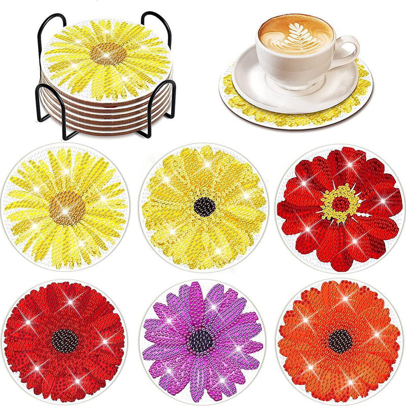 Fleur de chrysanthème Sous-tasse Broderie Diamant 6Pcs