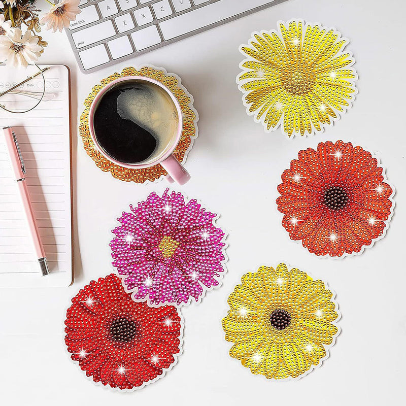 Fleur de chrysanthème Sous-tasse Broderie Diamant 6Pcs