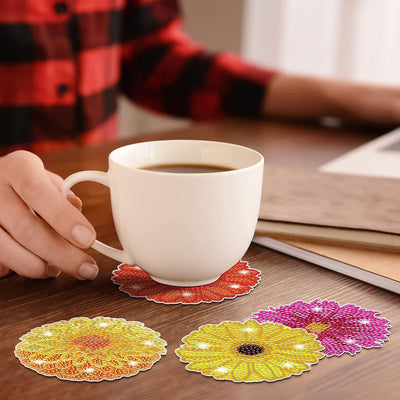 Fleur de chrysanthème Sous-tasse Broderie Diamant 6Pcs