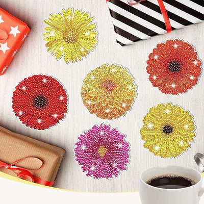 Fleur de chrysanthème Sous-tasse Broderie Diamant 6Pcs