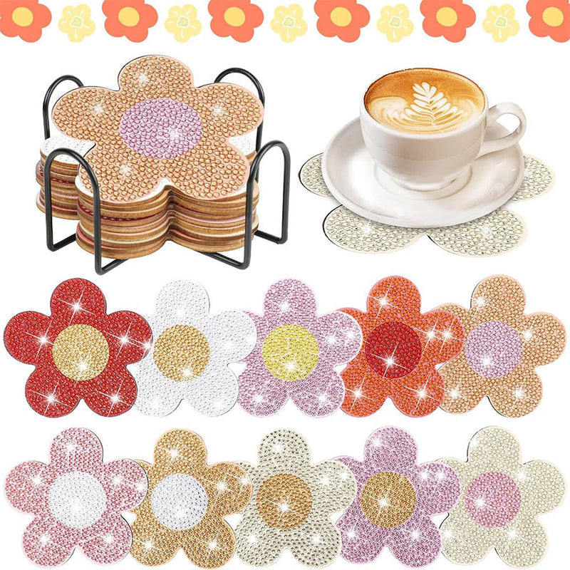 Forme de fleur de pêche Sous-tasse Broderie Diamant 10Pcs