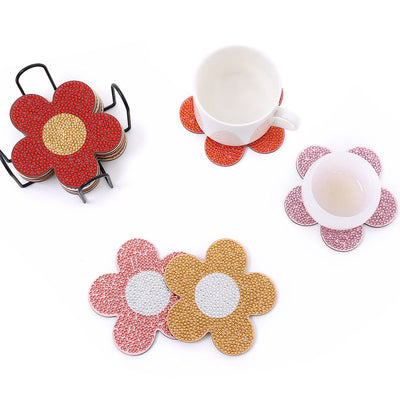 Forme de fleur de pêche Sous-tasse Broderie Diamant 10Pcs