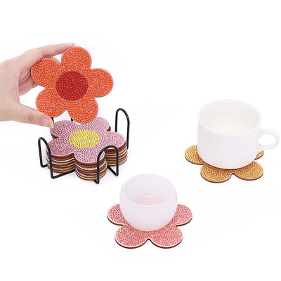 Forme de fleur de pêche Sous-tasse Broderie Diamant 10Pcs