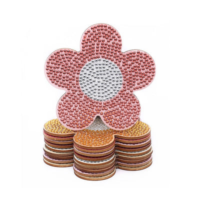 Forme de fleur de pêche Sous-tasse Broderie Diamant 10Pcs