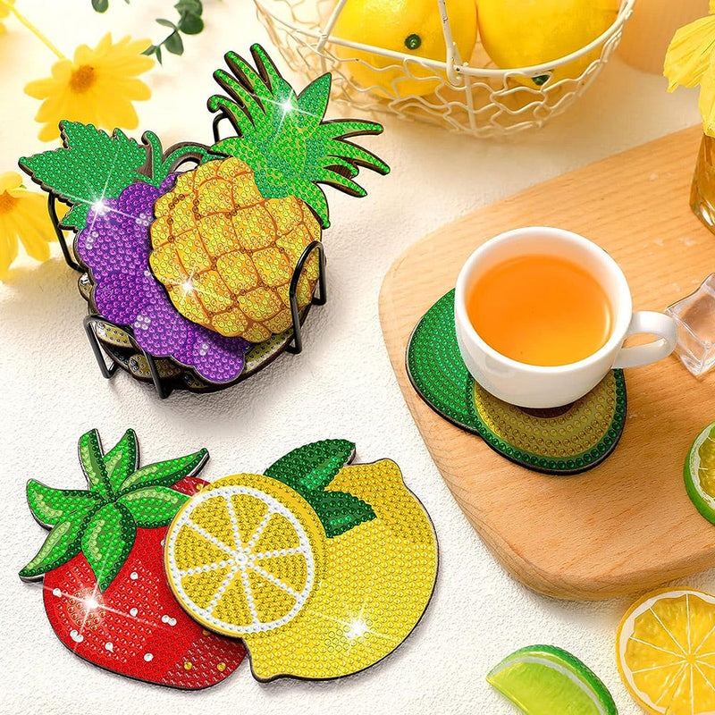 Fruits d’été de forme irrégulière Sous-tasse Broderie Diamant 8Pcs