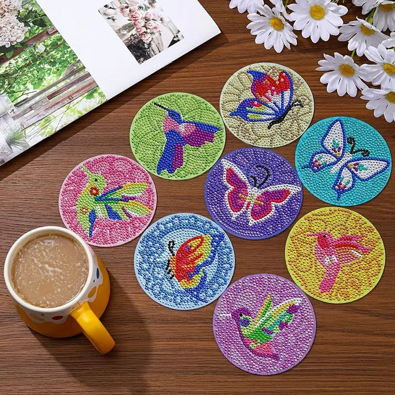 Animaux volants Sous-tasse Broderie Diamant 8Pcs