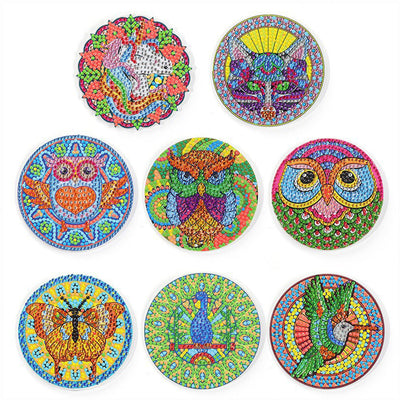 Animaux volants Sous-tasse Broderie Diamant 8Pcs