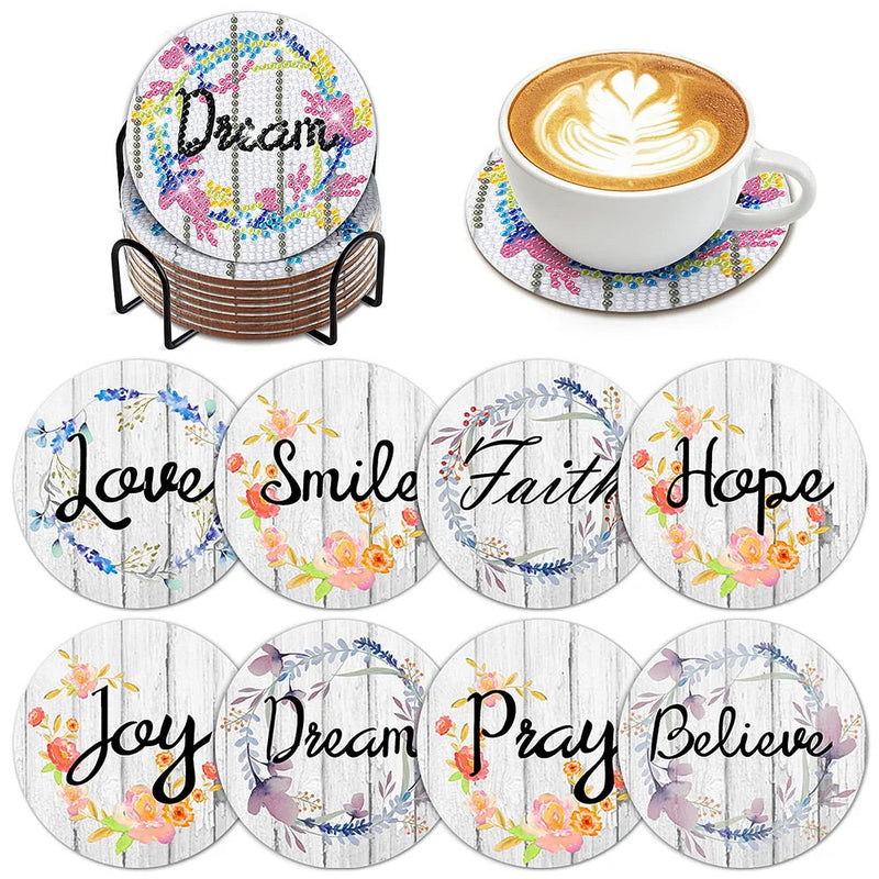 Des mots chaleureux Sous-tasse Broderie Diamant 8Pcs