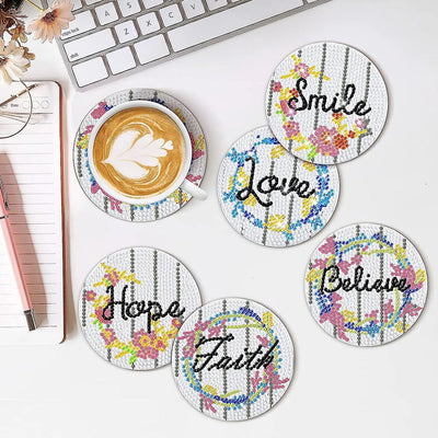 Des mots chaleureux Sous-tasse Broderie Diamant 8Pcs