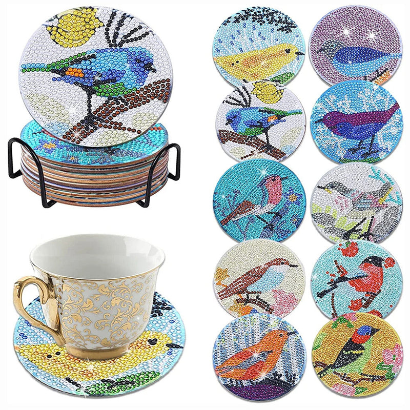 Oiseaux de printemps Sous-tasse Broderie Diamant 10Pcs