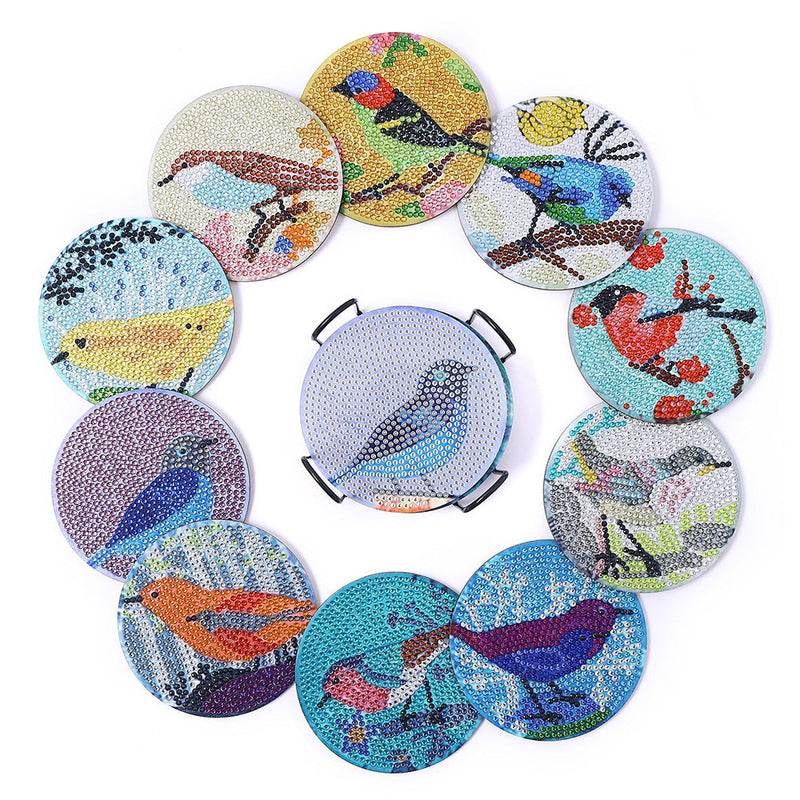 Oiseaux de printemps Sous-tasse Broderie Diamant 10Pcs