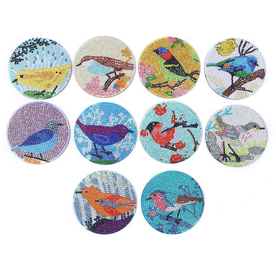 Oiseaux de printemps Sous-tasse Broderie Diamant 10Pcs