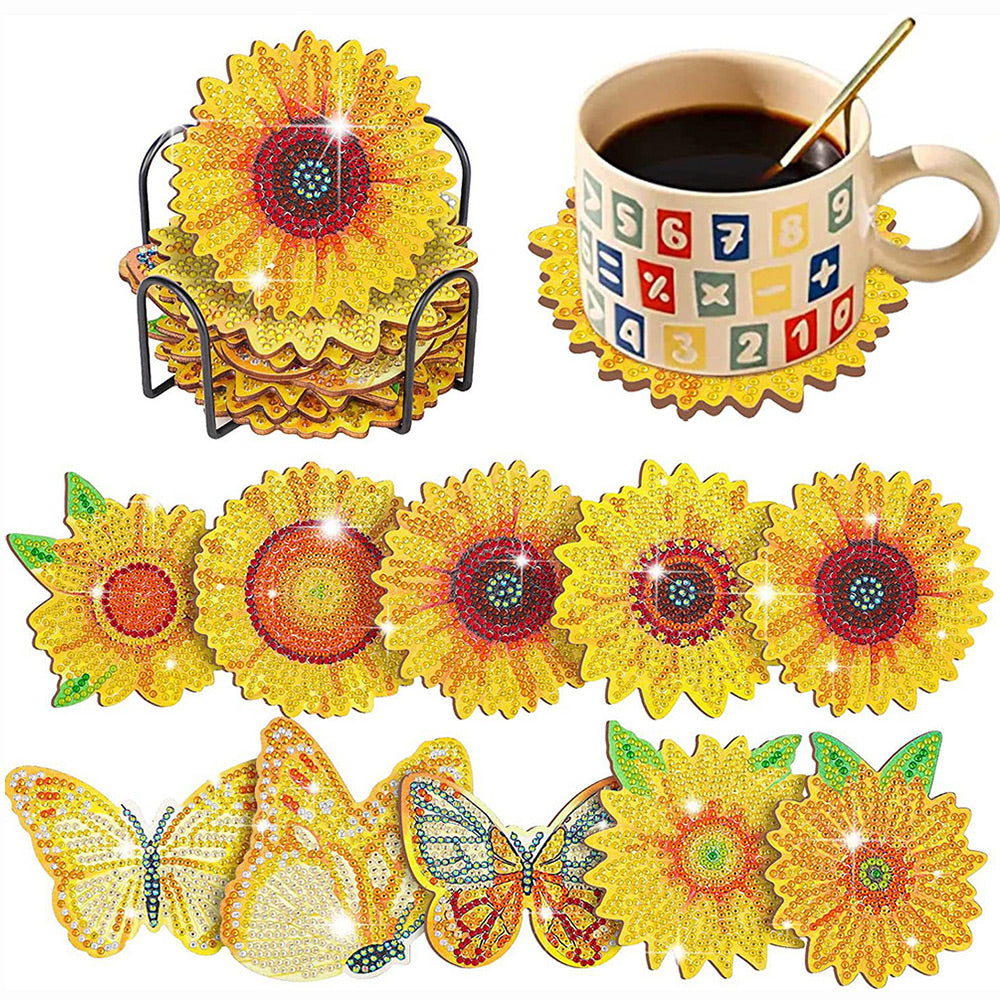 Papillon et Tournesol Sous-tasse Broderie Diamant 10Pcs