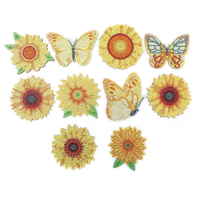 Papillon et tournesol Sous-tasse Broderie Diamant 10Pcs