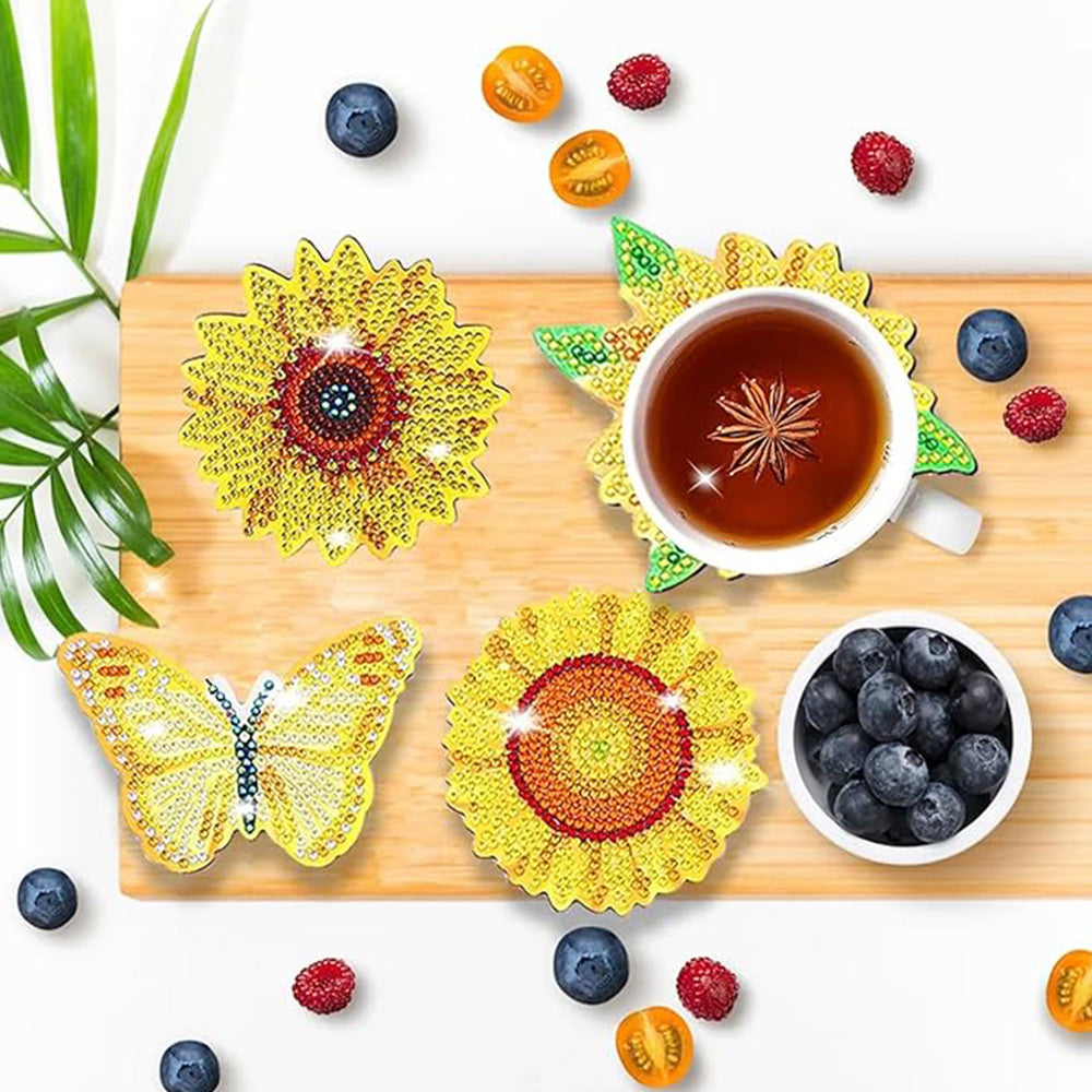 Papillon et Tournesol Sous-tasse Broderie Diamant 10Pcs
