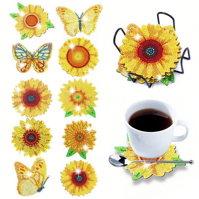 Papillon et tournesol Sous-tasse Broderie Diamant 10Pcs