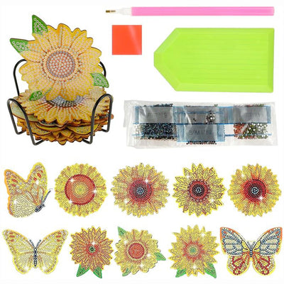 Papillon et tournesol Sous-tasse Broderie Diamant 10Pcs