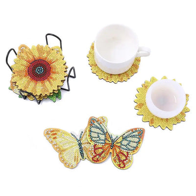 Papillon et tournesol Sous-tasse Broderie Diamant 10Pcs