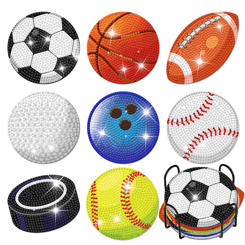 Balles Sports Sous-tasse Broderie Diamant 8Pcs