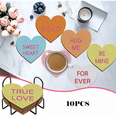 En forme de coeur Sous-tasse Broderie Diamant 10Pcs